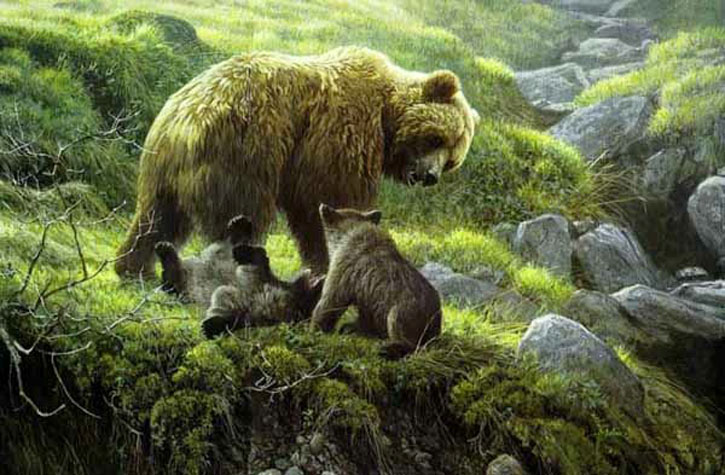 Robert Bateman Grizzly and Cubs