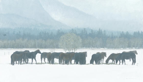 Robert Bateman Winter Gathering Horse Herd
