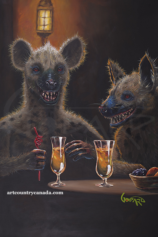 " TWO HYENAS WALK INTO A BAR "
Michael Godard " TWO HYENAS WALK INTO A BAR "
Michael Godard signed and numbered giclee canvas