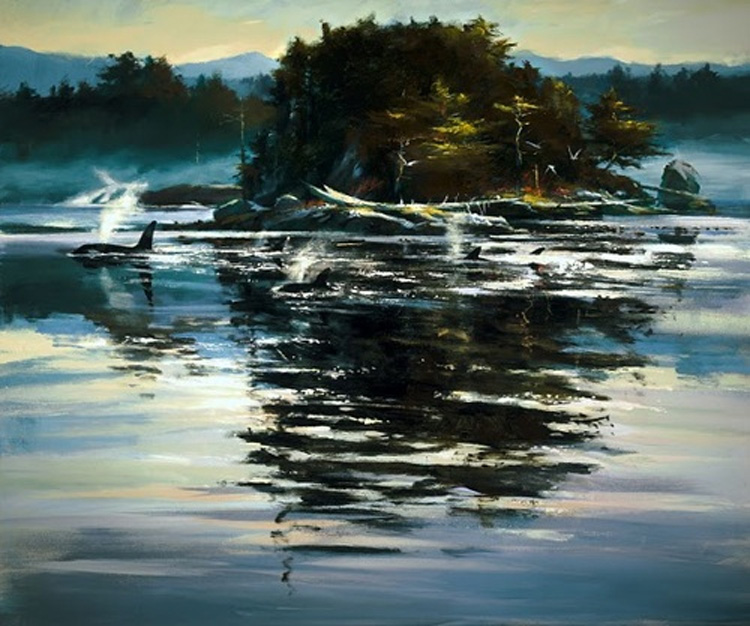 Brent Heighton Breaking The Surface Orcas Giclee Canvas