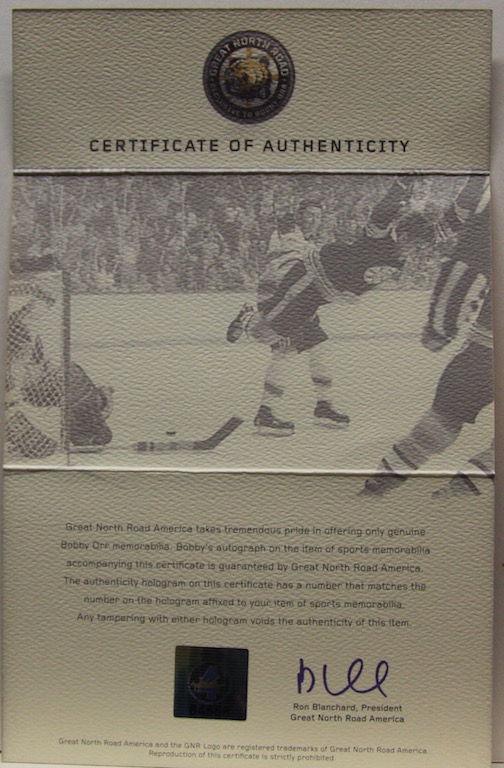 Bobby Orr Certificate Of Authenticity Colour