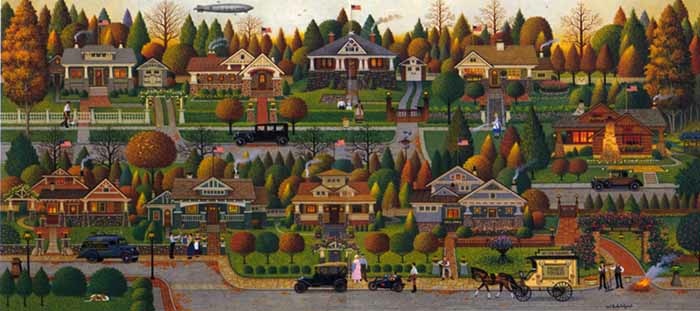 Charles Wysocki Labor Day in Bungalowville